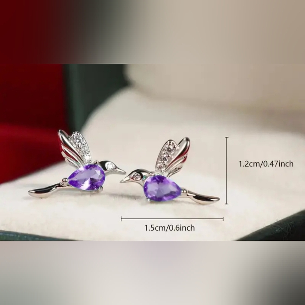 Purple Amethyst Hummingbird Earrings - Picture 2 of 3